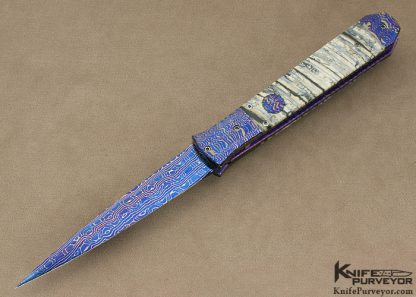 Rainy Vallotton Custom Knife "Ice Pick" Auto with Mammoth Molar & Blued Chad Nichols Damascus Linerlock Auto