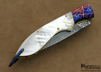 Rainy Vallotton Custom Knives Mother of Pearl Shell & Damascus Double Action Automatic Linerlock - Image 3