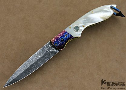 Rainy Vallotton Custom Knives Mother of Pearl Shell & Damascus Double Action Automatic Linerlock