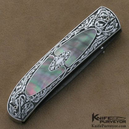 Andre van Heerden Custom Knife Blacklip Pearl Interframe Linerlock Engraved by Helen van Wyck - Image 3