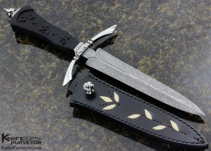 Veronique Laurent Custom Knife Sole Authorship Carved Ebony Damascus Dagger - Image 3