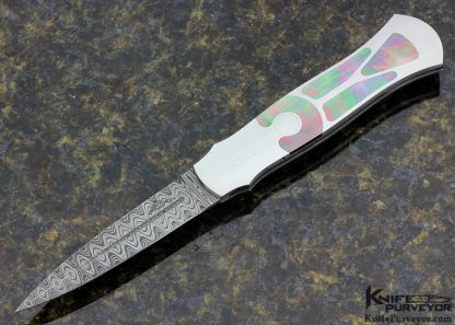 Warren Osborne Custom Knife Black Lip Tahitian Pearl Shell and Mike Norris Stainless Damascus Automatic Lockback Dagger