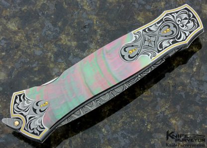 Warren Osborne Custom Knife Julie Warenski Engraved Blacklip Tahitian Pearl Shell Lockback Automatic - Image 3