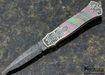 Warren Osborne Custom Knife Julie Warenski Engraved Blacklip Tahitian Pearl Shell Lockback Automatic