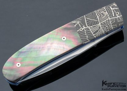 W.D. Pease Custom Knife Robert Eggerling Mosaic Damascus Linerlock with Black Lip Pearl Scales - Image 3