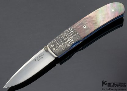 W.D. Pease Custom Knife Robert Eggerling Mosaic Damascus Linerlock with Black Lip Pearl Scales