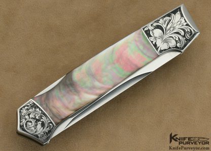 WD Pease Custom Knife "DEW" Engraved Black Lip Tahitian Pearl Shell Tanto Lockback - Image 3