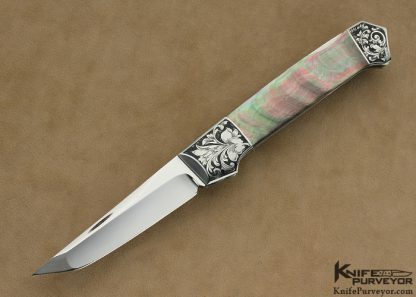 WD Pease Custom Knife "DEW" Engraved Black Lip Tahitian Pearl Shell Tanto Lockback