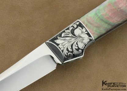 WD Pease Custom Knife "DEW" Engraved Black Lip Tahitian Pearl Shell Tanto Lockback - Image 2