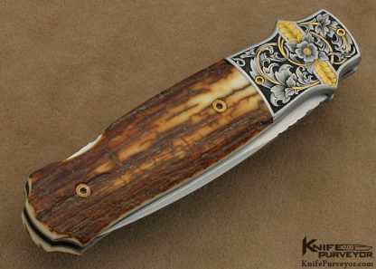 W.D. Pease Custom Knife Bark Mammoth Ivory Lockback Dagger Engraved by Chris Meyer - Image 3