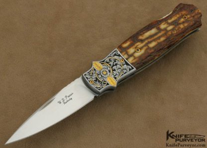 W.D. Pease Custom Knife Bark Mammoth Ivory Lockback Dagger Engraved by Chris Meyer