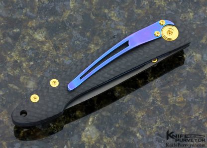 William Henry Custom Knife Carbon Fiber Linerlock with Titanium Clip and 24K Gold Plated Fittings - Image 3