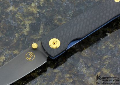 William Henry Custom Knife Carbon Fiber Linerlock with Titanium Clip and 24K Gold Plated Fittings - Image 2