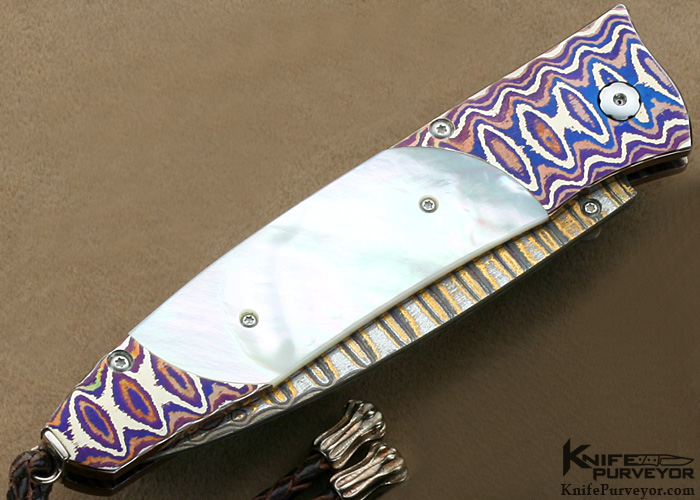 William Henry Mother of Pearl Copper Wave Damascus Pocket Knife