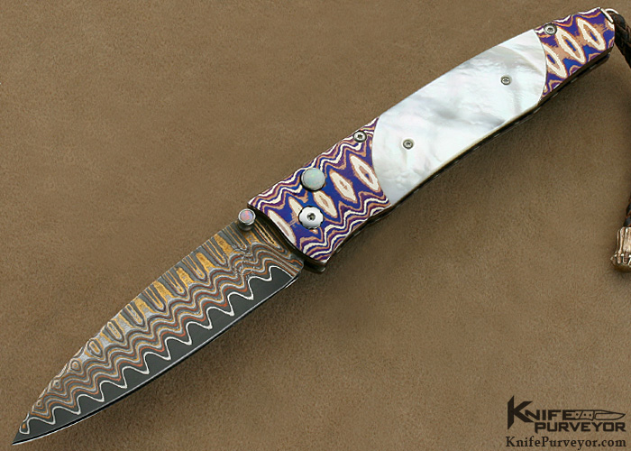 William Henry Mother of Pearl Copper Wave Damascus Pocket Knife