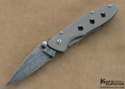 Zoe Crist Custom Knife Sole Authorship "Feather Damascus" & Machined Titanium Linerlock